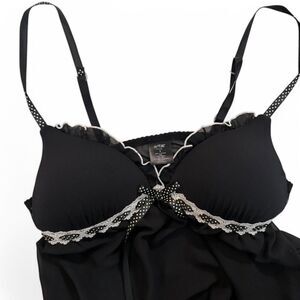 Black lace sheer babydoll top | Y2K Polka dots | Outerwear or Lingerie | S